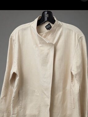 Eileen Fisher Cream Stand Collar Trench Coat